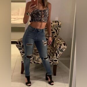 Guess Women's Ripped Blue Skinny Jeans